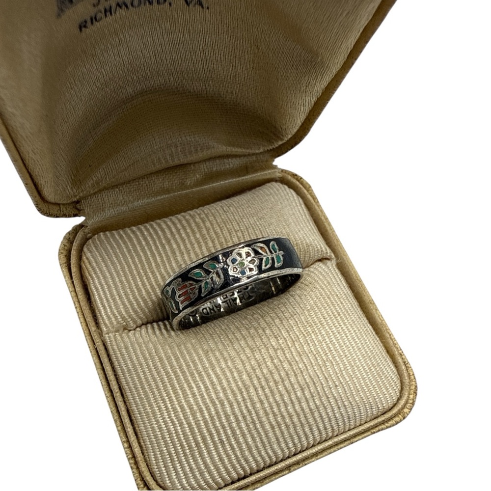 Vintage Thailand Sterling Silver Enamel Floral Band Ring – Size 7